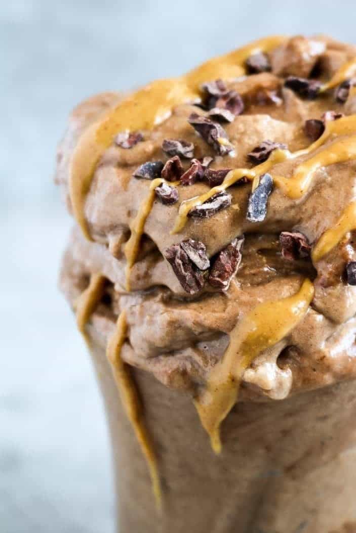 Chocolate Peanut Butter Soft Serve (Nice Cream) closeup