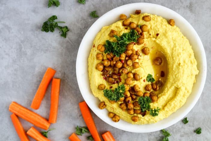 Golden Hummus with Curried Roasted Chickpeas - Nourished by Caroline