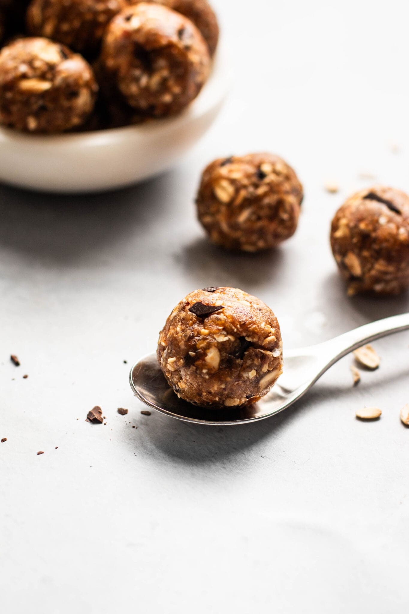 Peanut butter cookie dough bite on a spoon