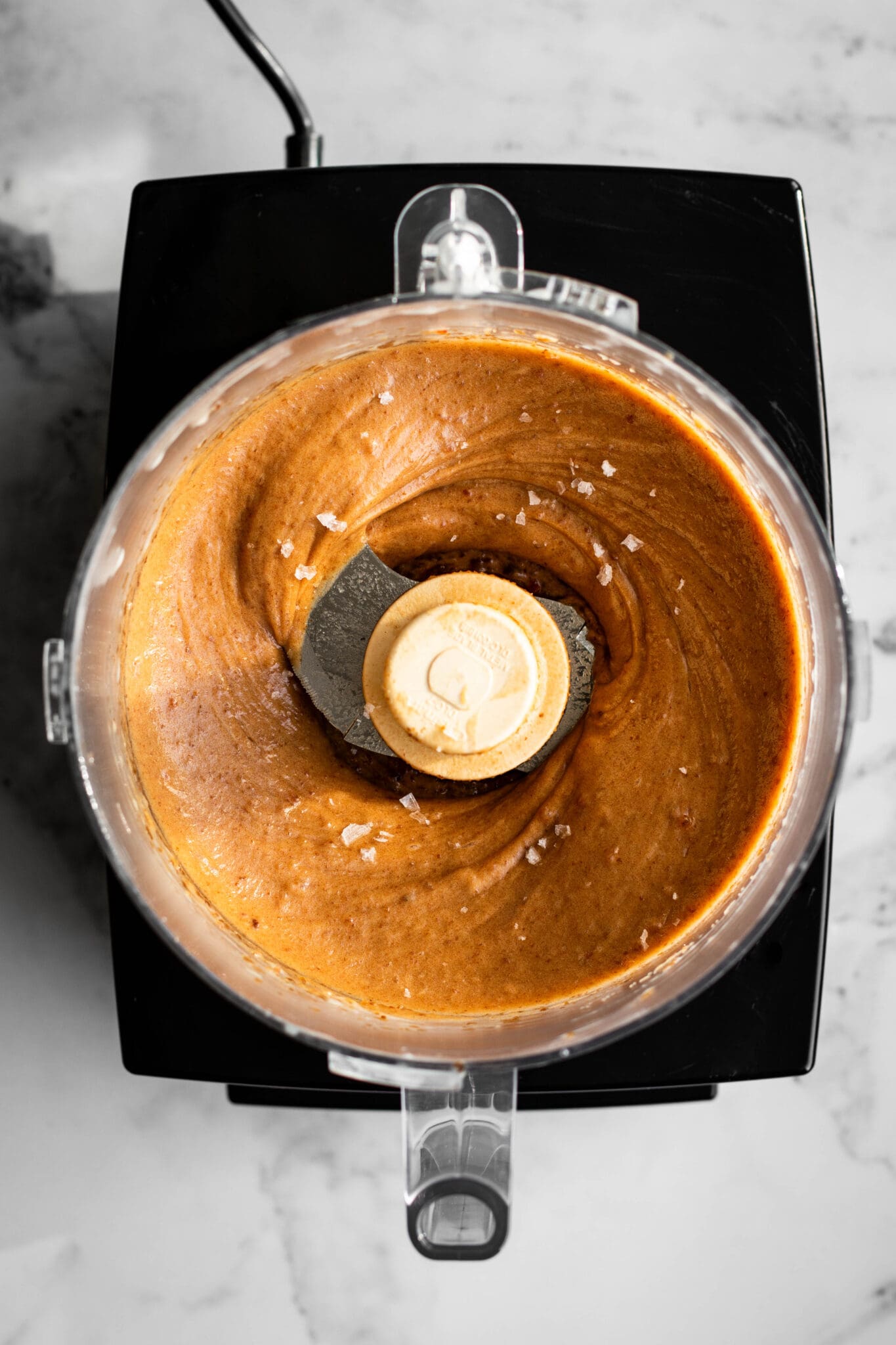Easy date caramel in a food processor, seen from the top