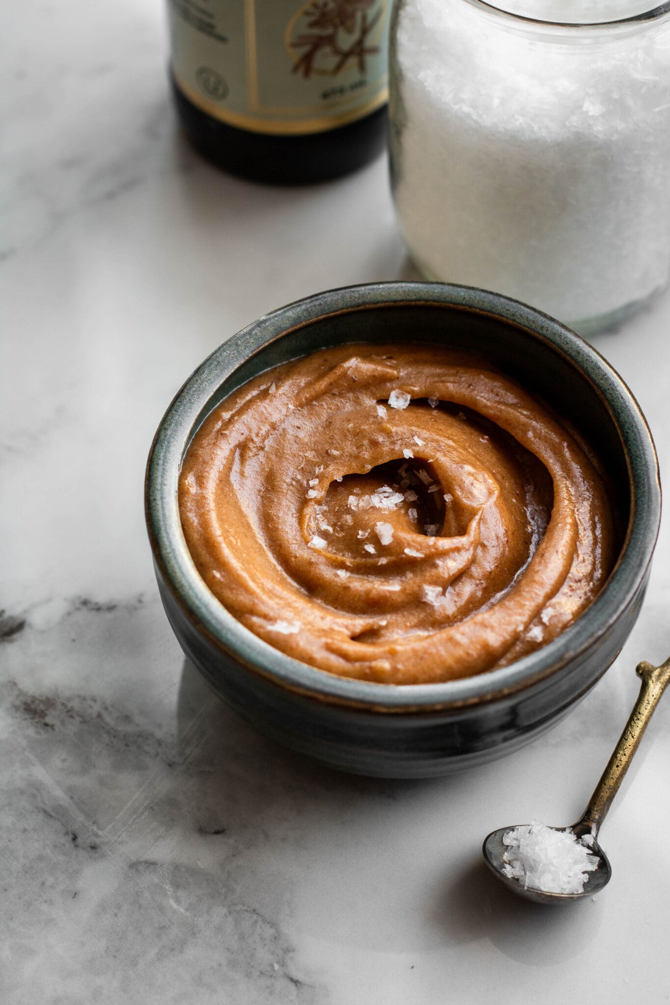 Easy date caramel in a bowl, seen from the side