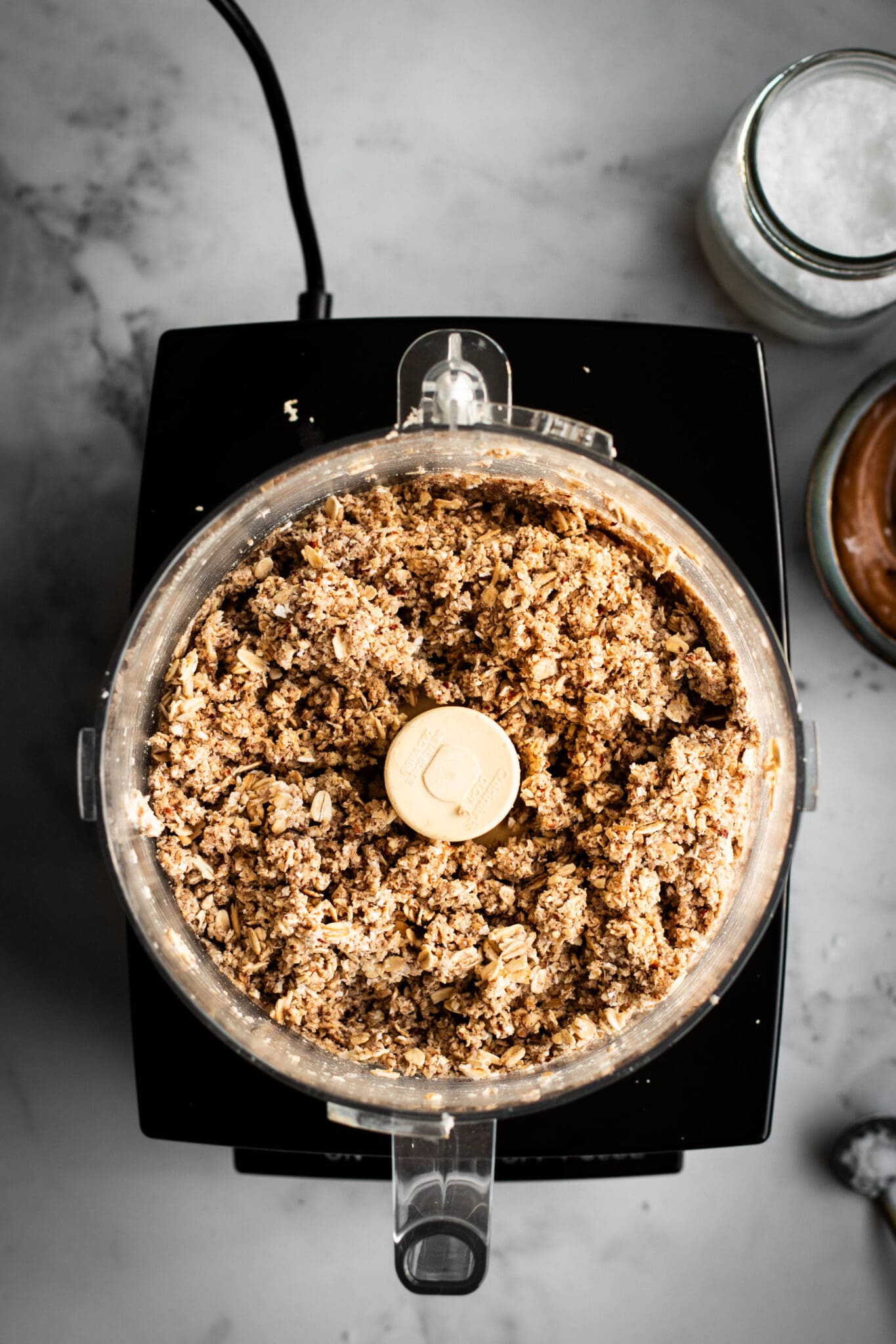 Oat and pecan crust crumble in a food processor