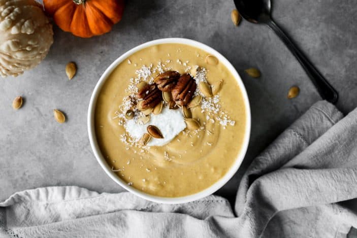 Pumpkin Pie Smoothie Bowl (No Added Sugar) - Nourished by Caroline