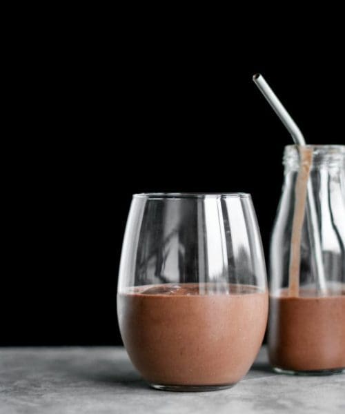 4-Ingredient Chocolate banana smoothie in a glass