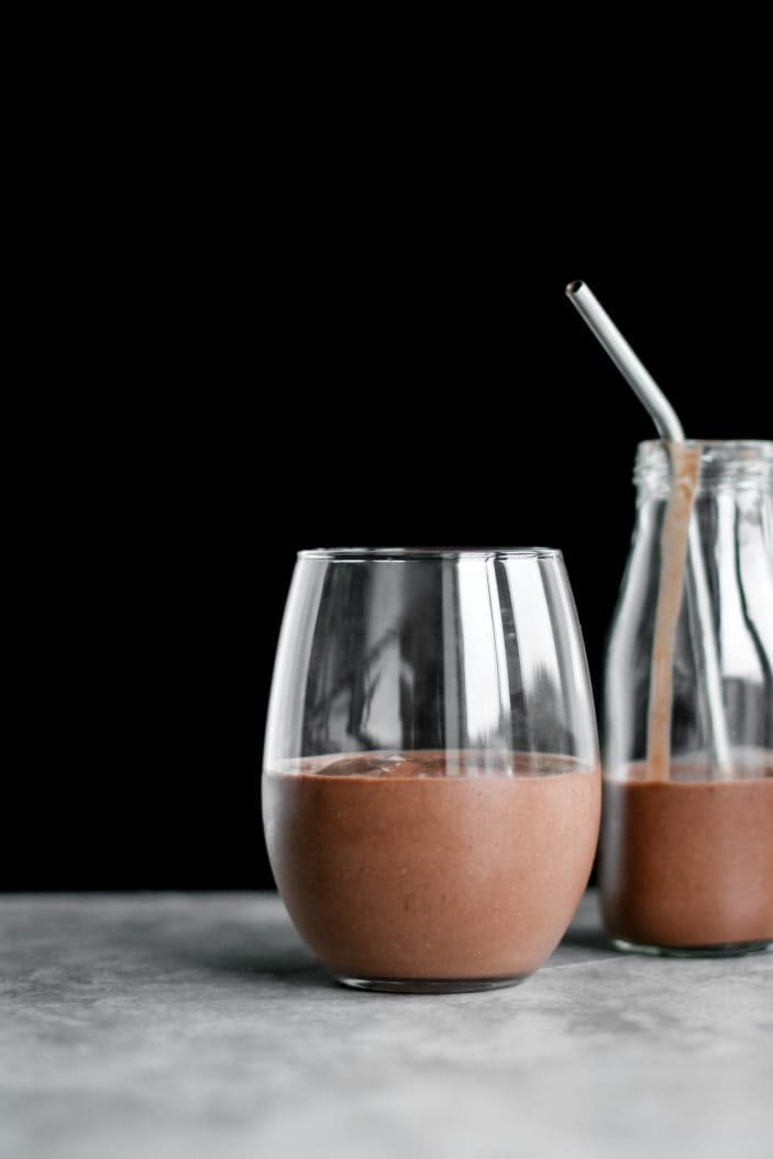 4-Ingredient Chocolate banana smoothie in a glass