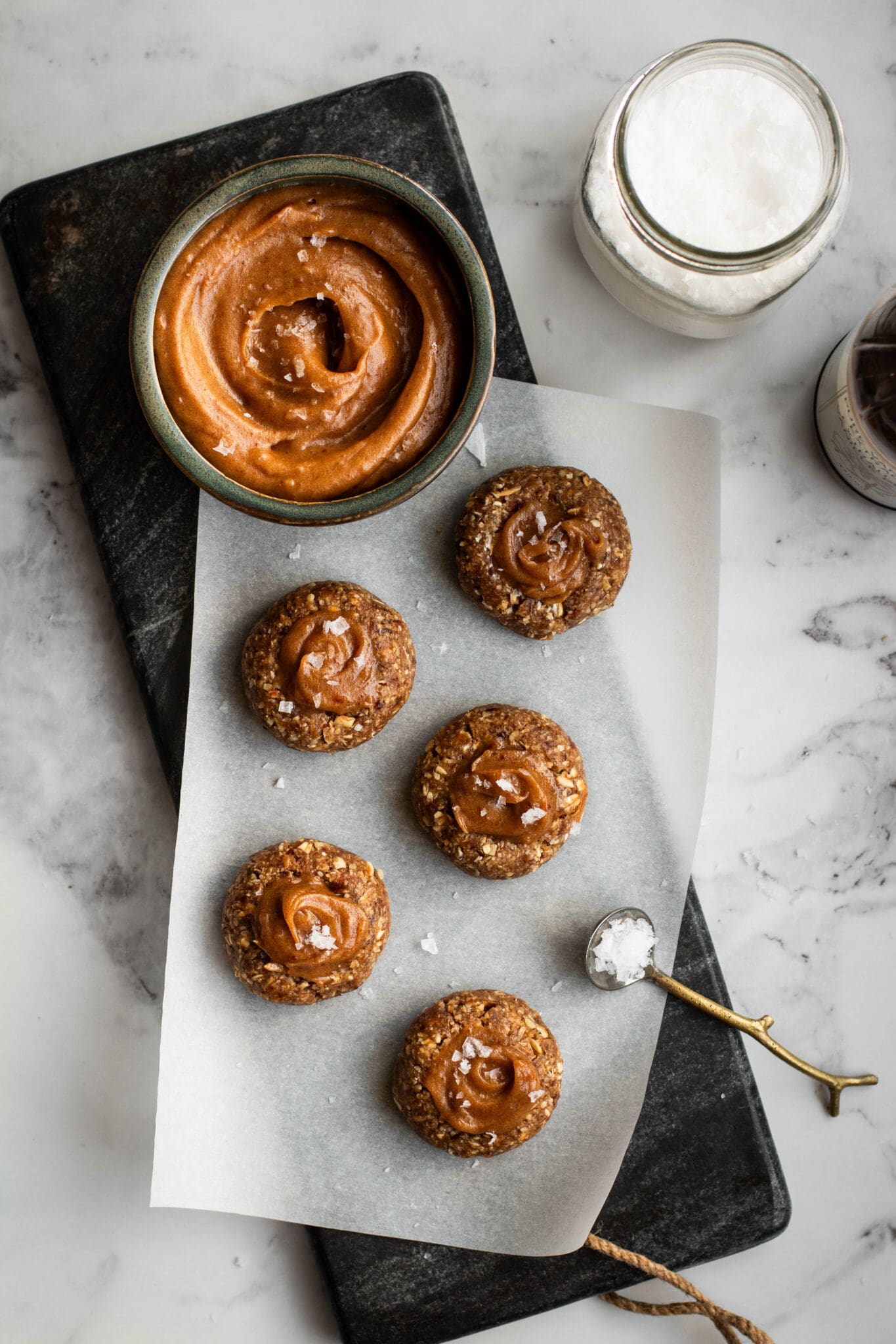 No-Bake Salted Caramel Thumbprint Cookies
