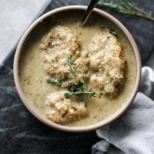 Creamy Mushroom and Dumpling Soup in a bowl