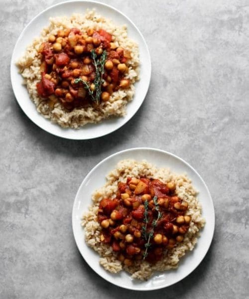 Two plates of Basic Spiced Chickpea Stew