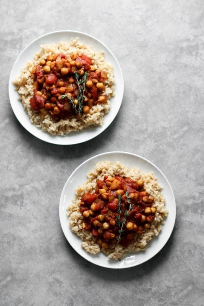 Two plates of Basic Spiced Chickpea Stew - December coffee break