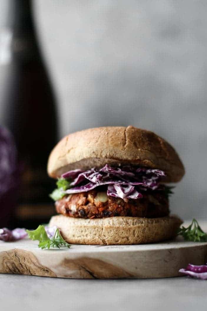 Easy Black Bean Burger with Tahini Slaw