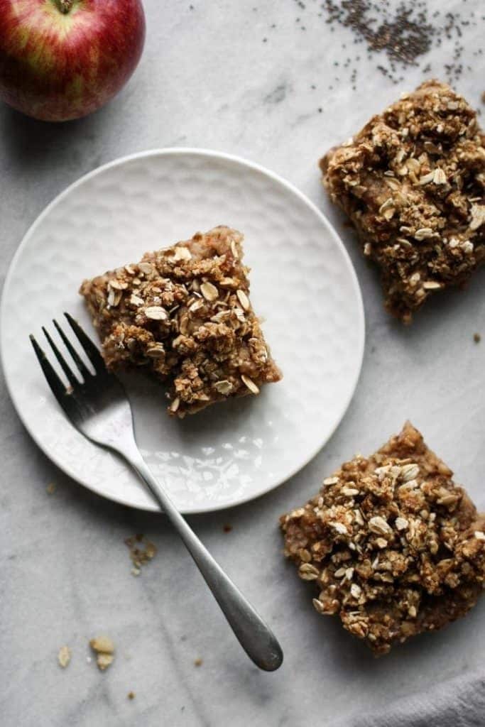 Apple Crumble Bars from the top in a plate