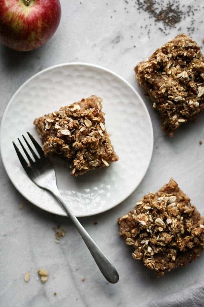 Apple Crumble Bars on a plate from the top