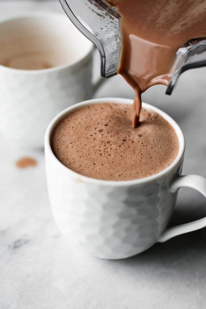 The Healthiest Peppermint Mocha poured into a cup