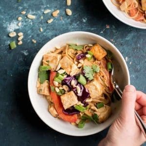 Healthier Peanut Butter Noodle & Tofu Bowl