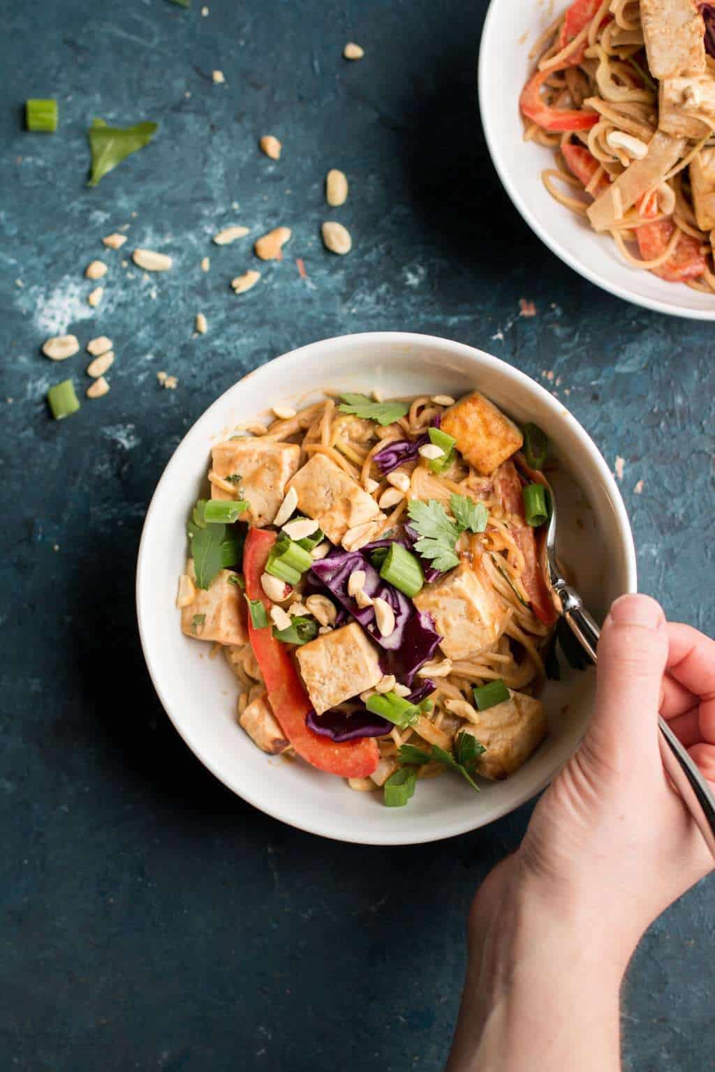 Healthier Peanut Noodle & Tofu Bowl