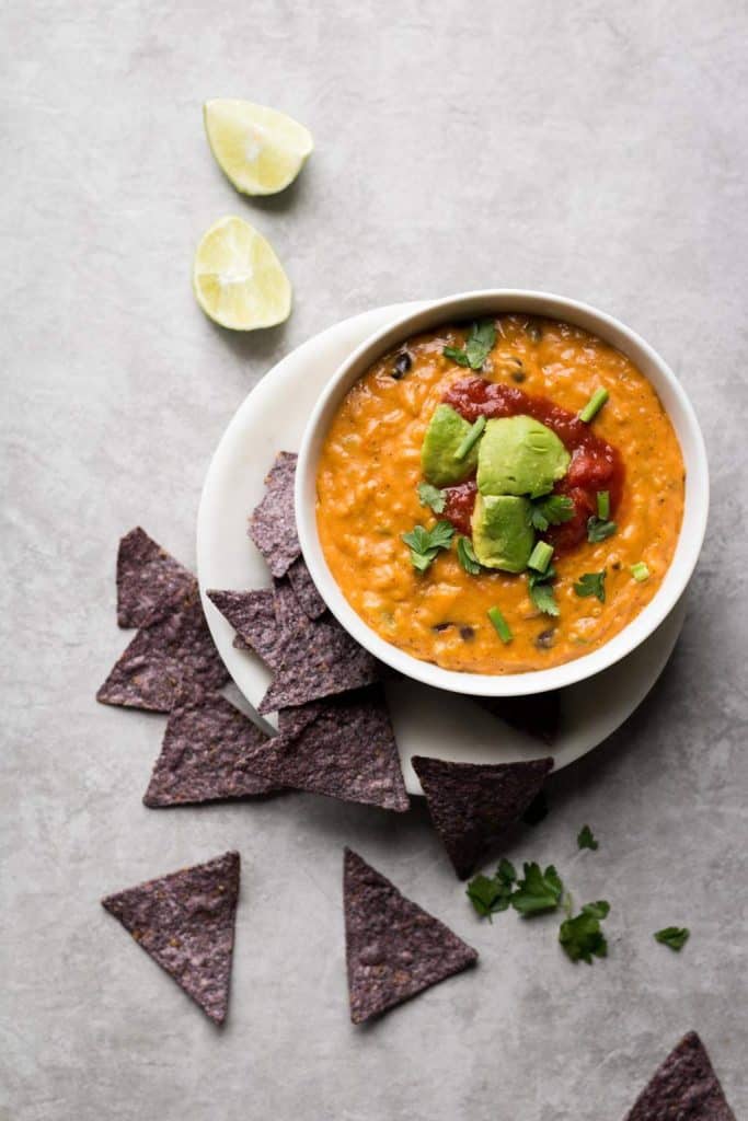 Vegan Loaded Queso Dip in a bowl