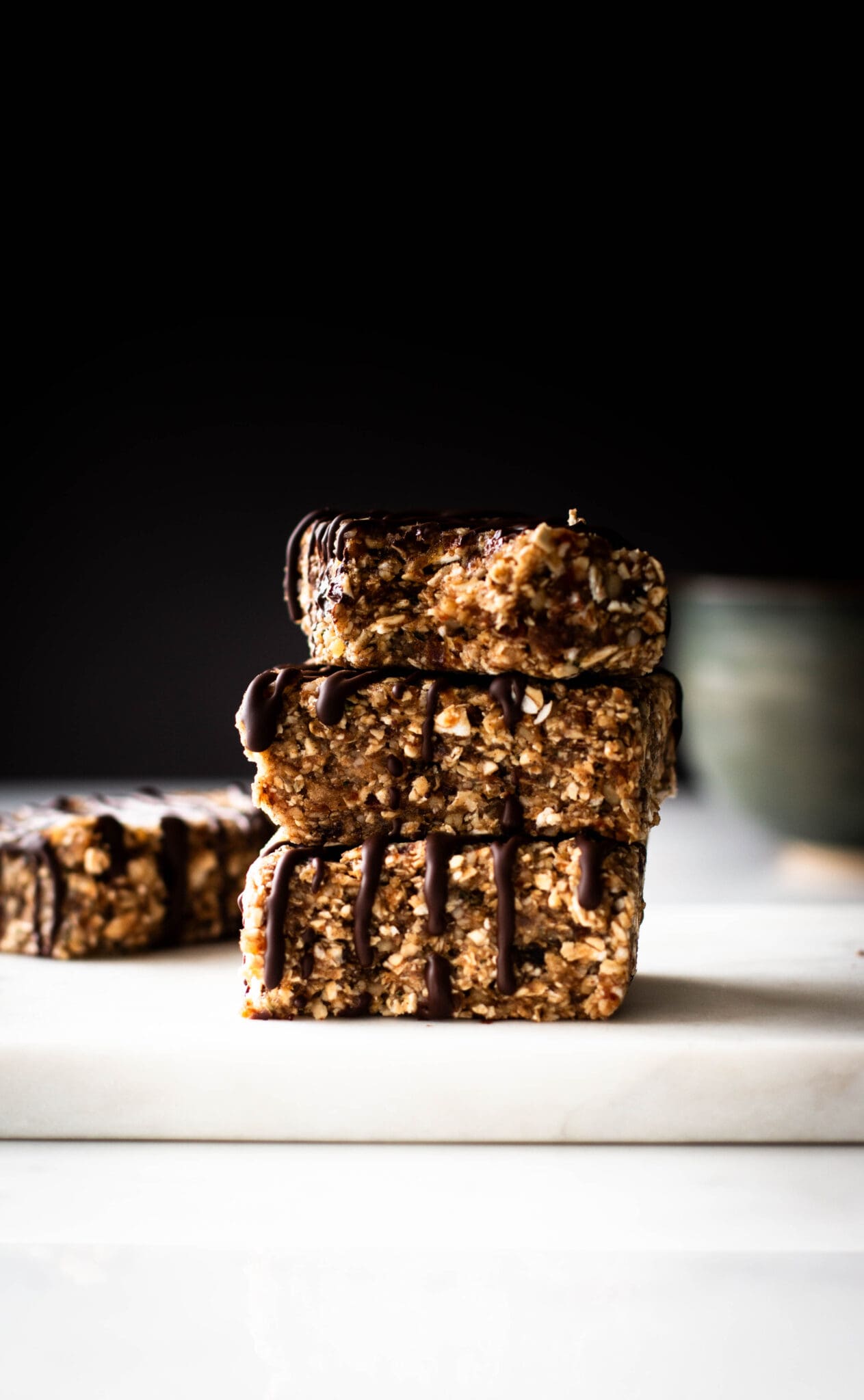 Stack of no-bake walnut granola bars