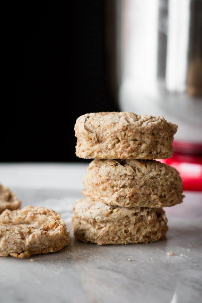 3 whole wheat vegan biscuits stacked