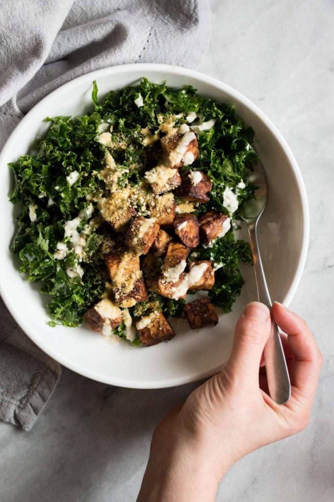 Tempeh Kale Salad with Tahini Dressing - December coffee break