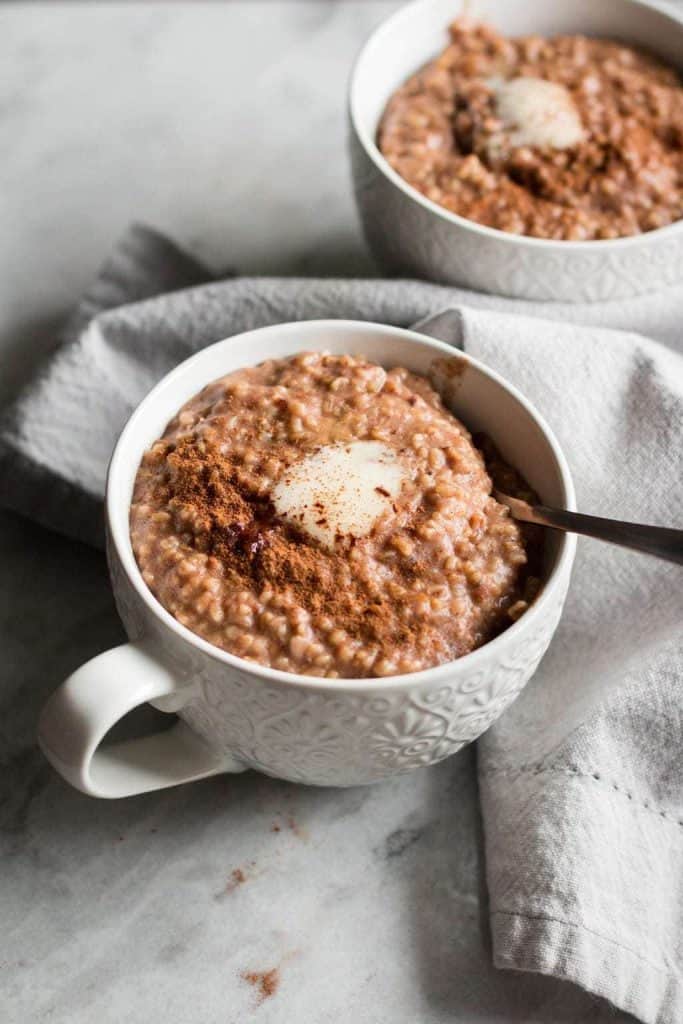 Instant Pot Cinnamon Roll Steel-Cut Oats in a mug