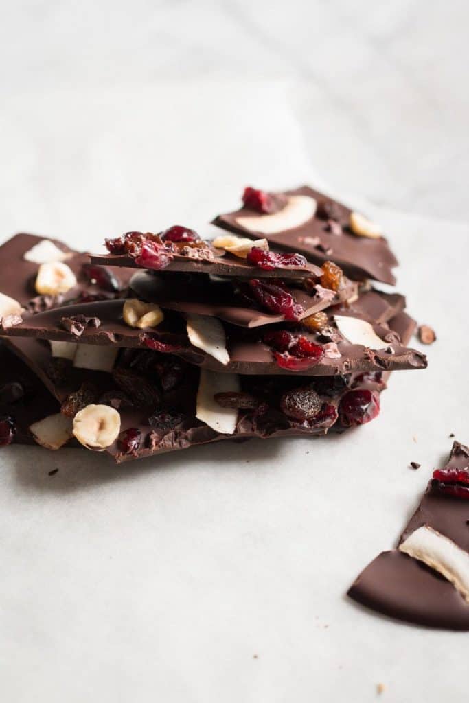 Fruit-Sweetened Chocolate Bark stacked