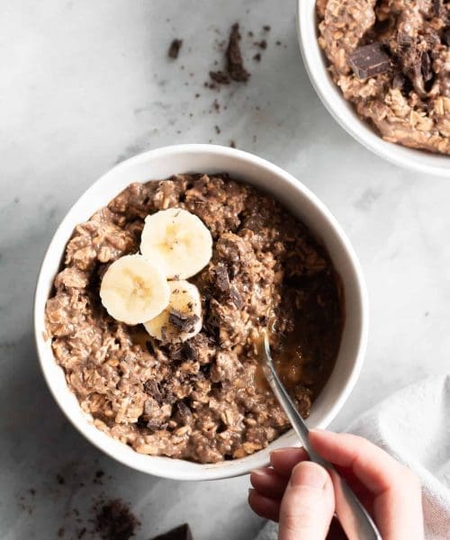 chocolate oats in a bowl from the top