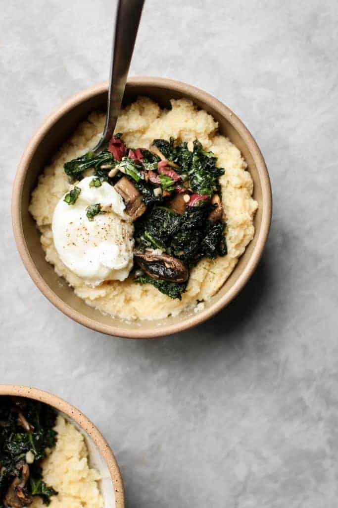 plant-based diet polenta with greens