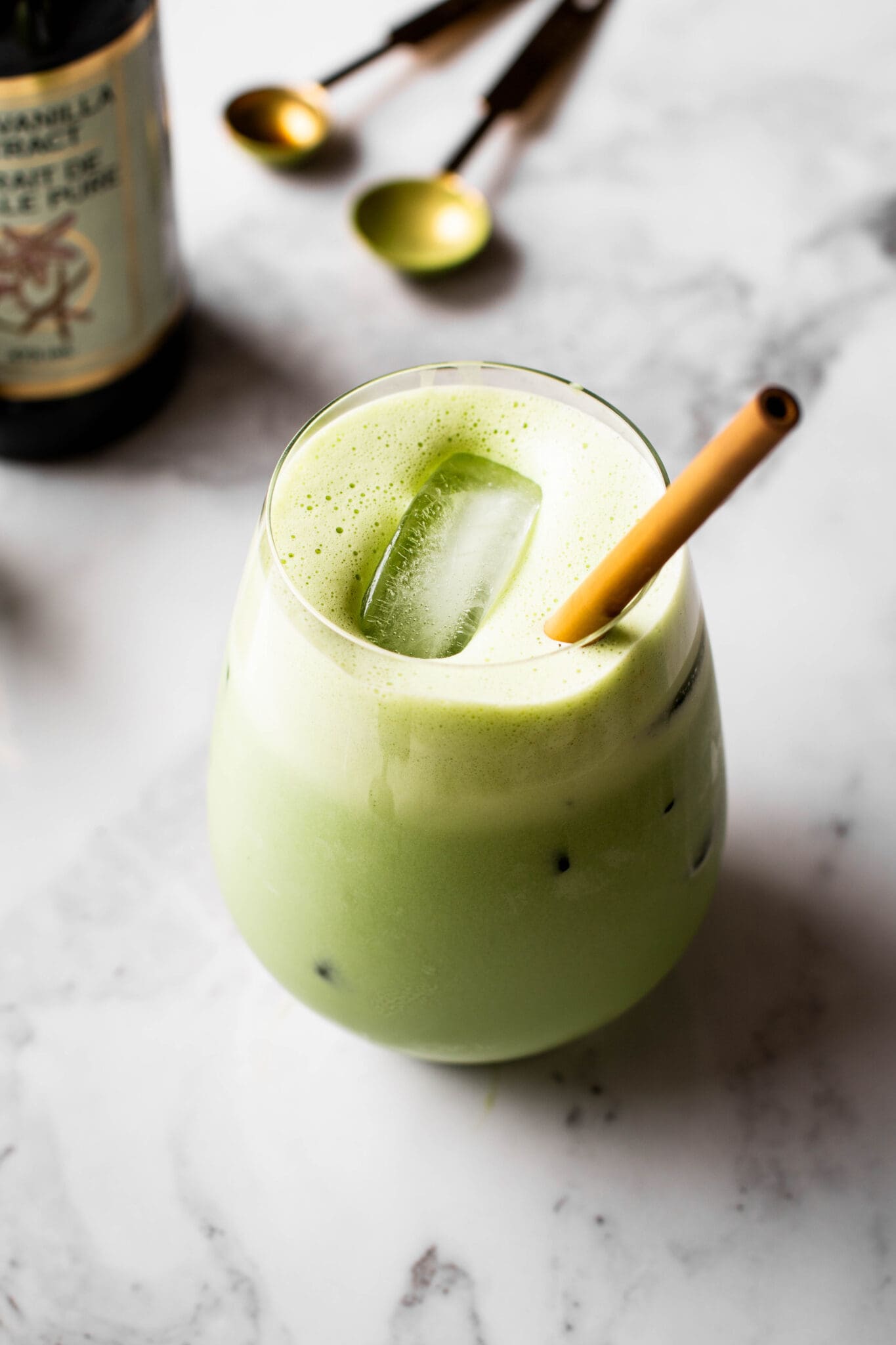 iced matcha latte in a glass