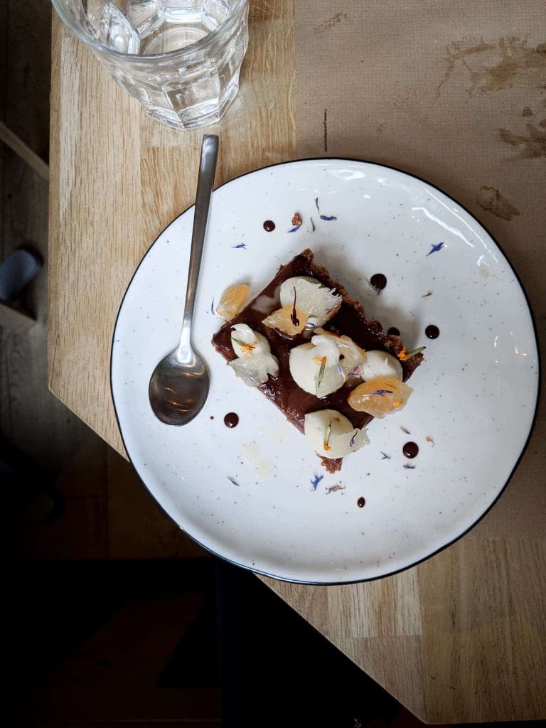 chocolate tart on a table