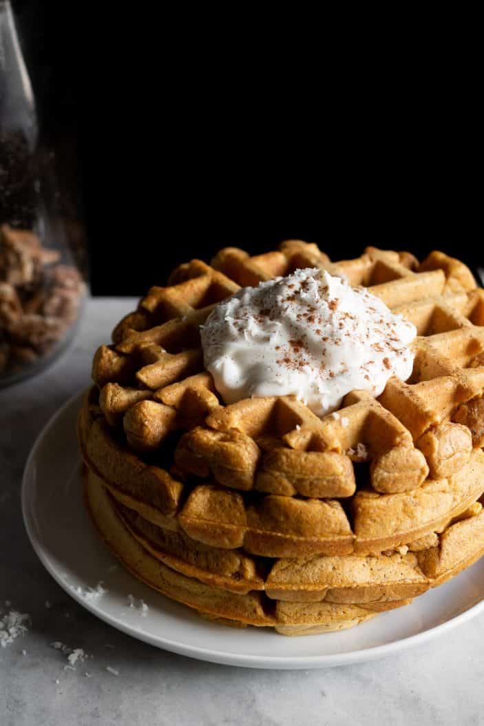 Pumpkin Chai Spiced Waffles on a plate