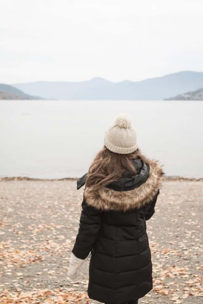 girl on the beach in winter