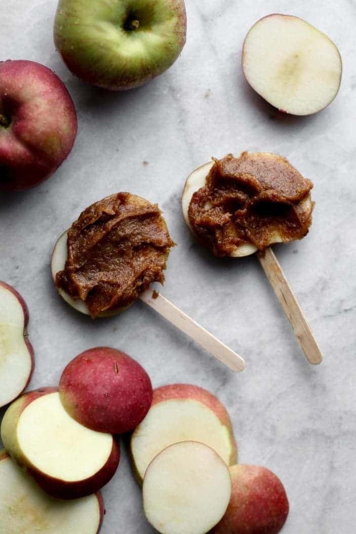 sliced apples with date caramel