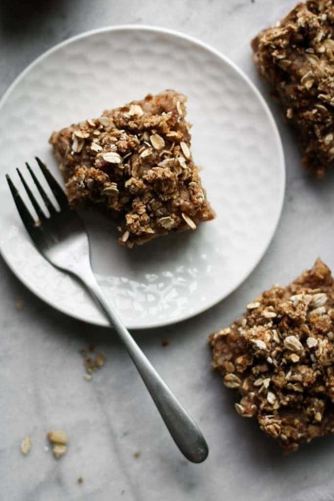 crumble bar on a plate from the top