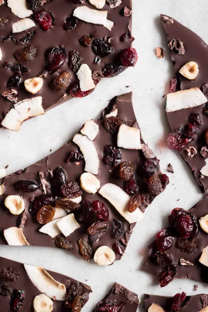 broken up fruit-sweetened chocolate bark from the top