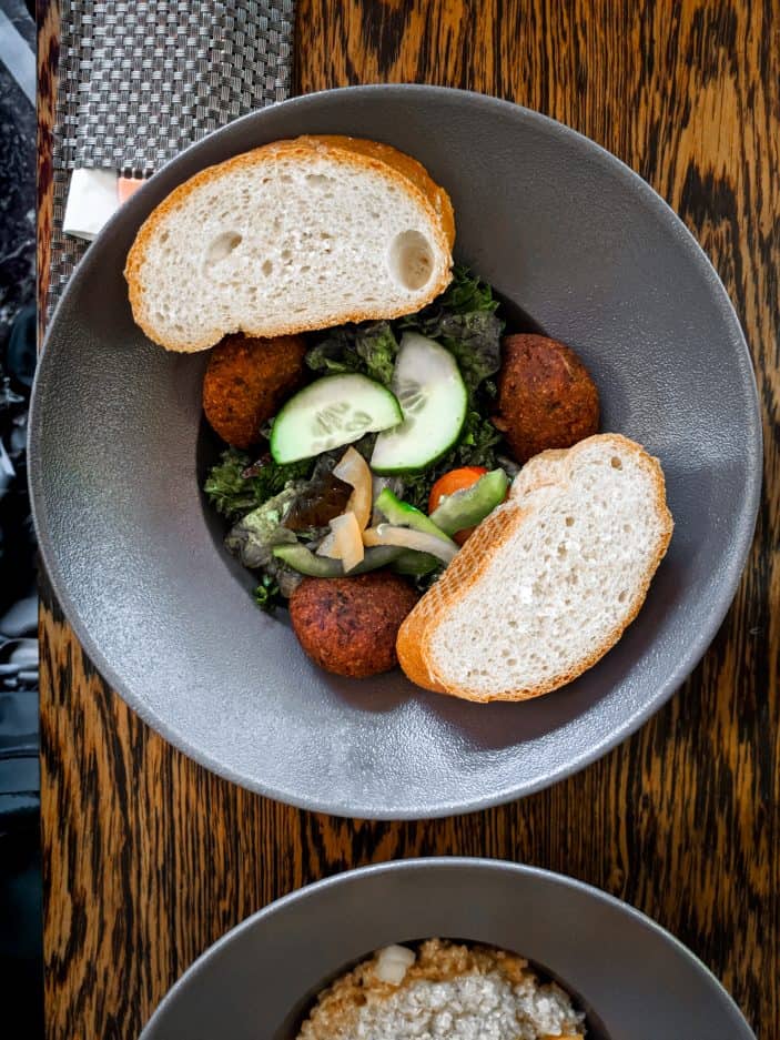 Salad and bread in a bowl