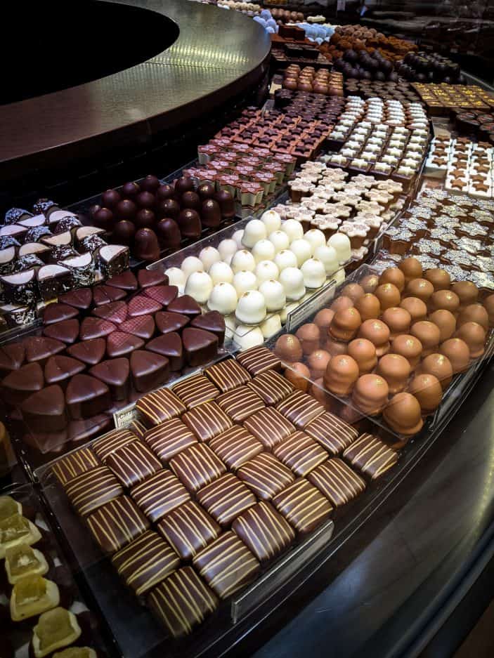 Variety of chocolates in a shop