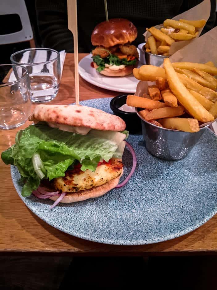 vegetarian burger and fries