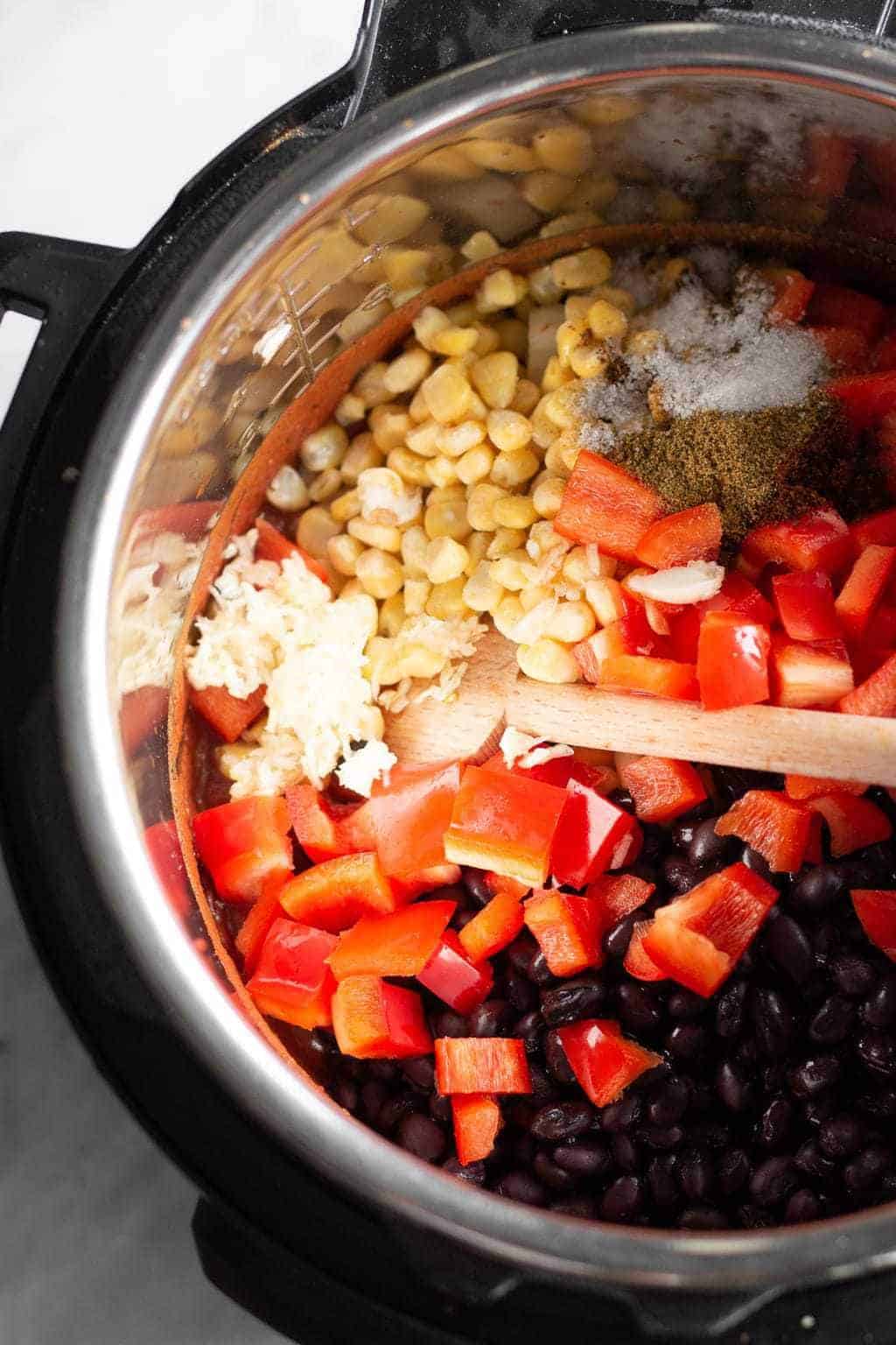vegetables and beans in the Instant Pot