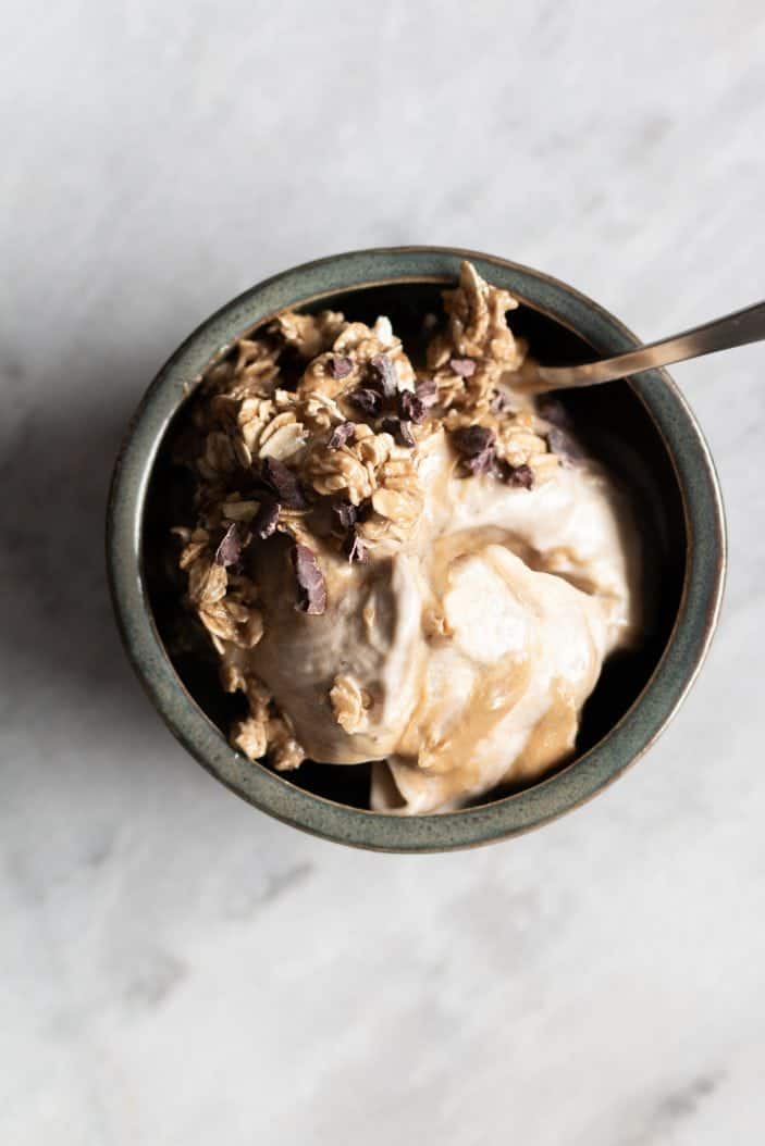 oatmeal cookie dough banana ice cream in a bowl