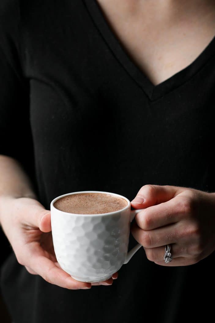 The Healthiest Peppermint Mocha Latte held in hands