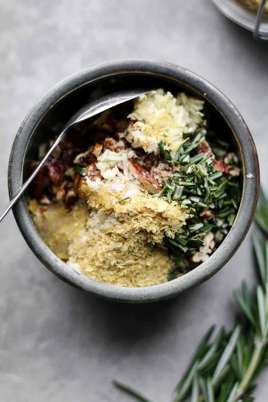 garlic rosemary pecans in a bowl