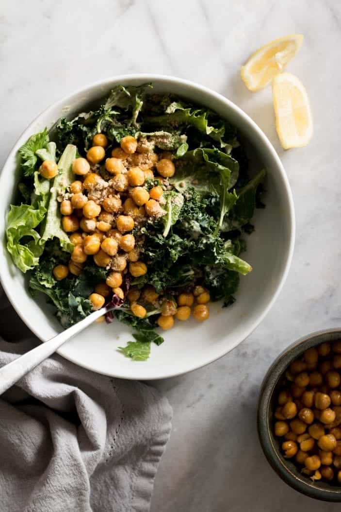 Caesar salad with chickpeas