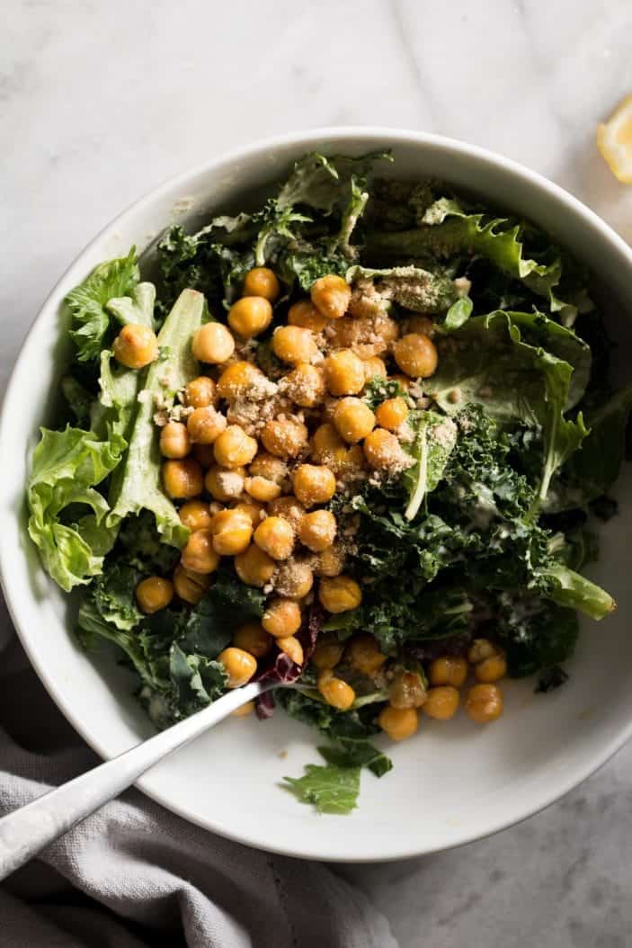 Vegan Caesar Salad with Chickpea Croutons