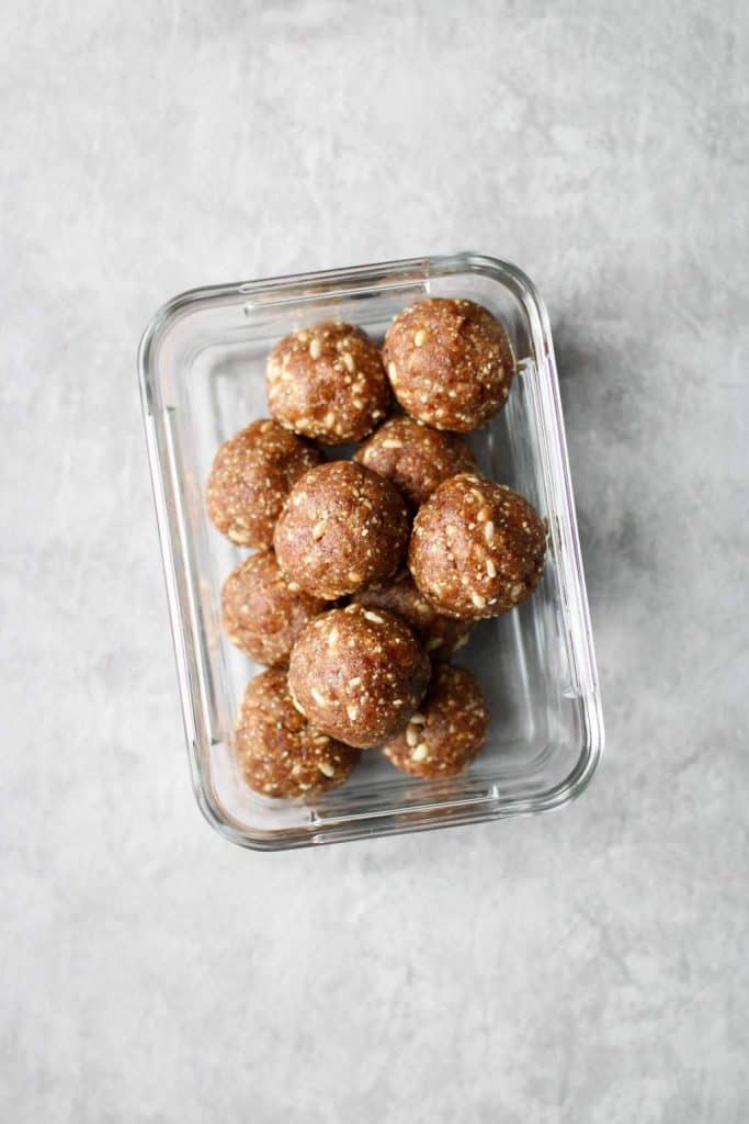 peanut butter balls in a container