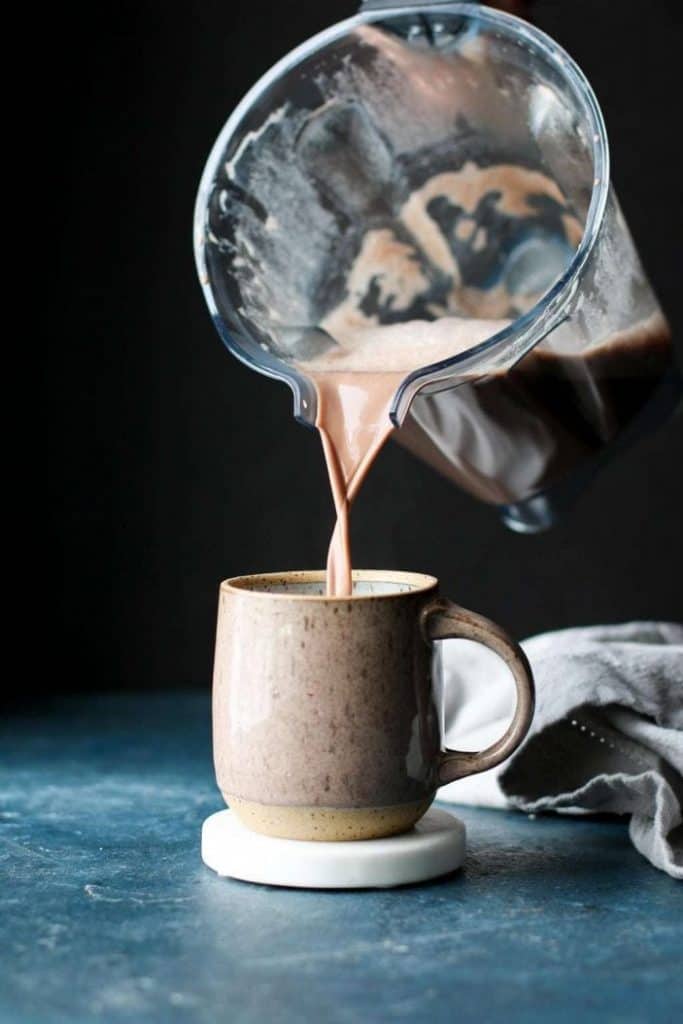 peanut butter hot cocoa poured in a cup