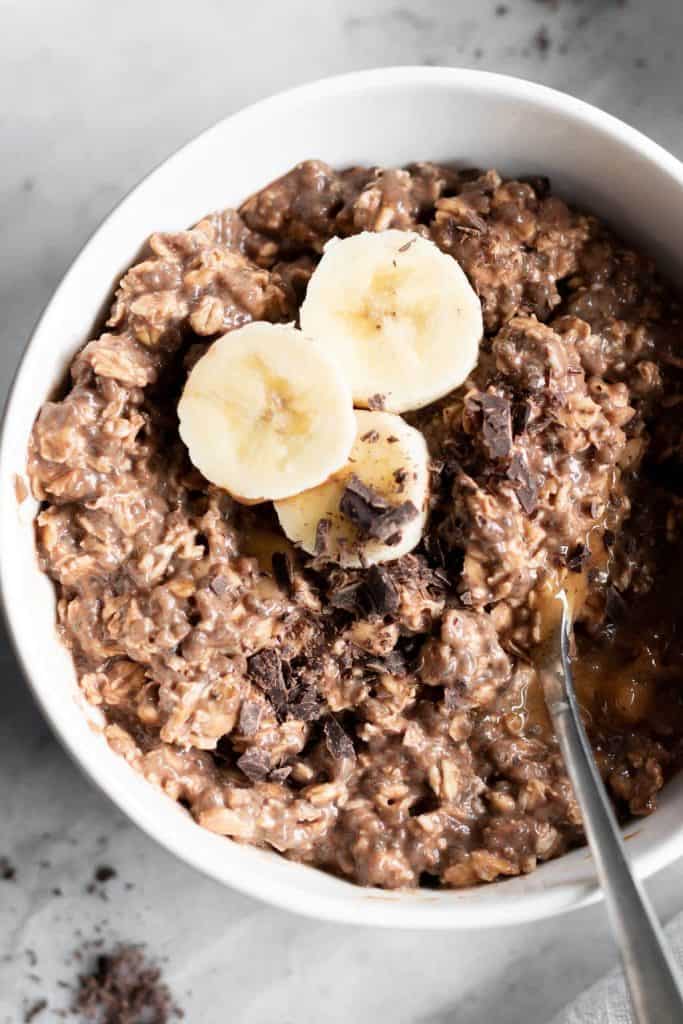 Chocolate Hazelnut Overnight Oats closeup