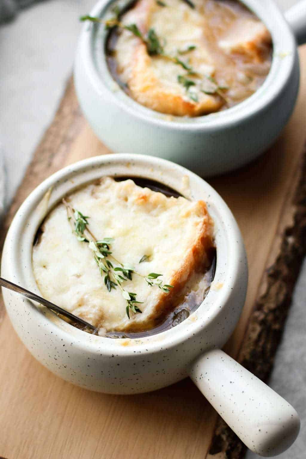 Vegetarian French Onion Soup with thyme
