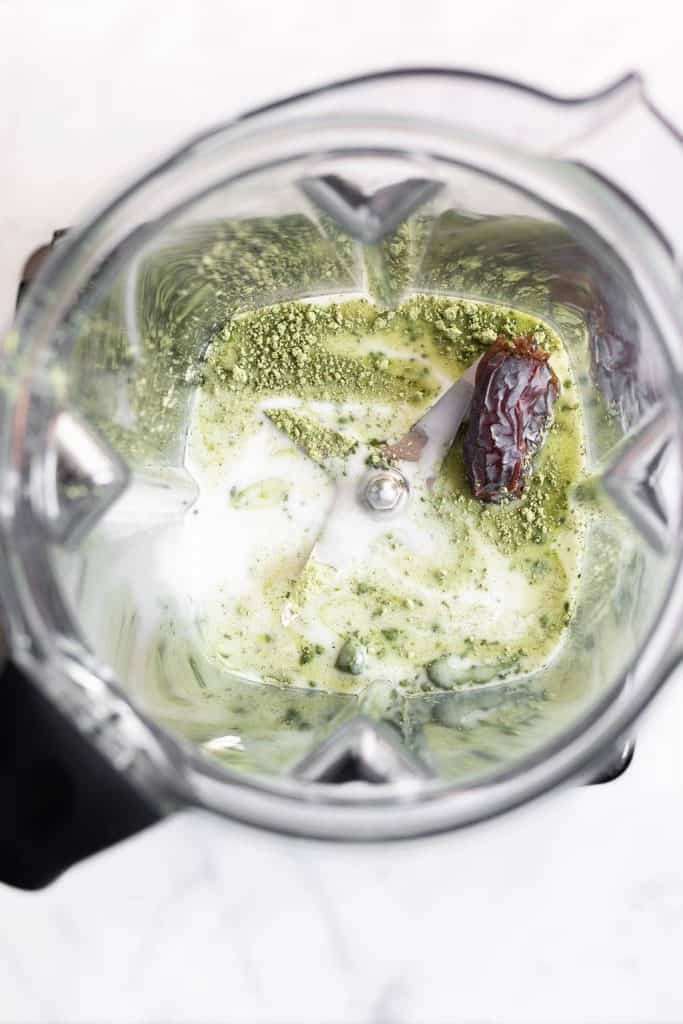 matcha ingredients in a blender