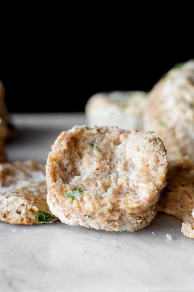 savory scallion biscuits cut in half