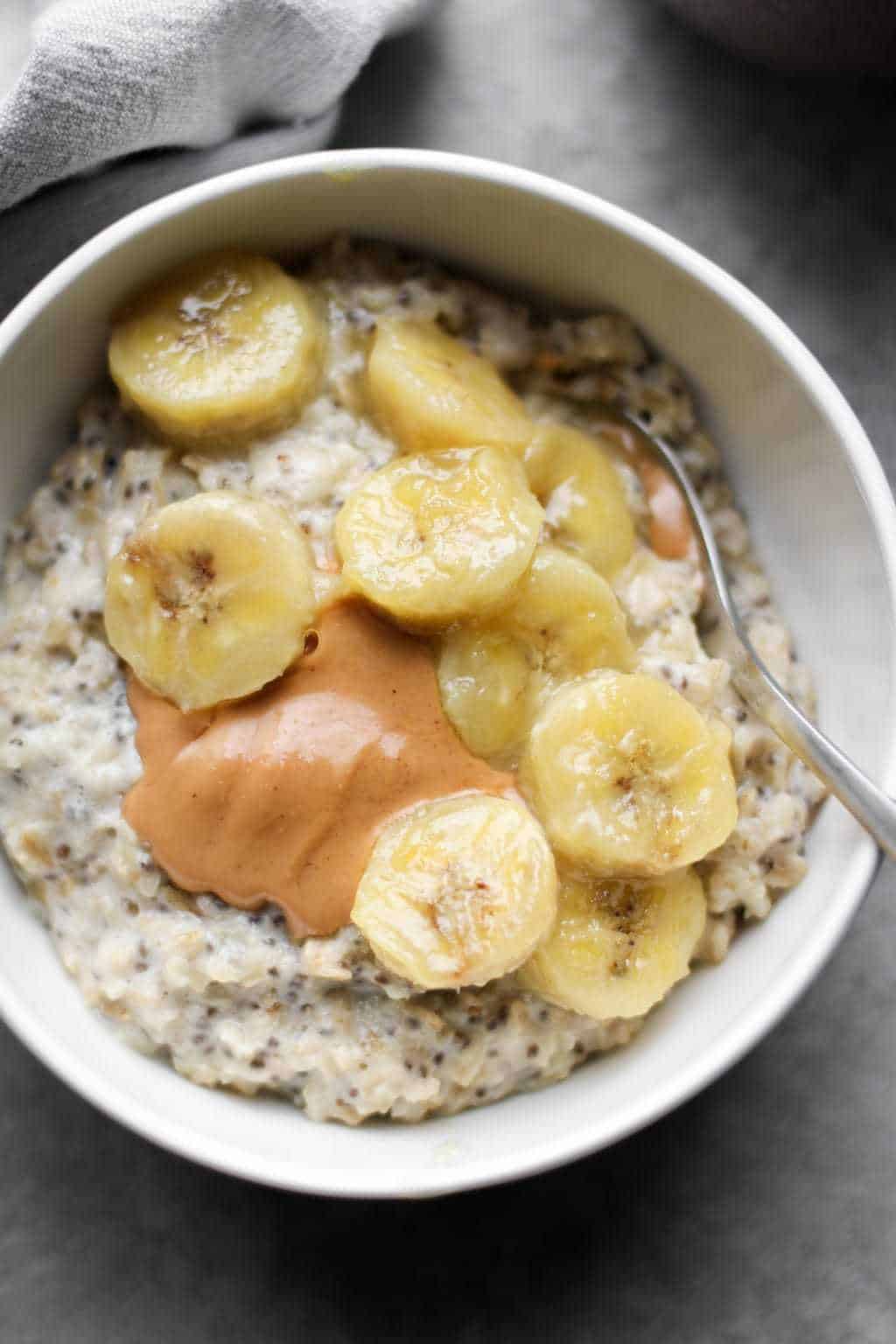 Caramelized banana oatmeal closeup